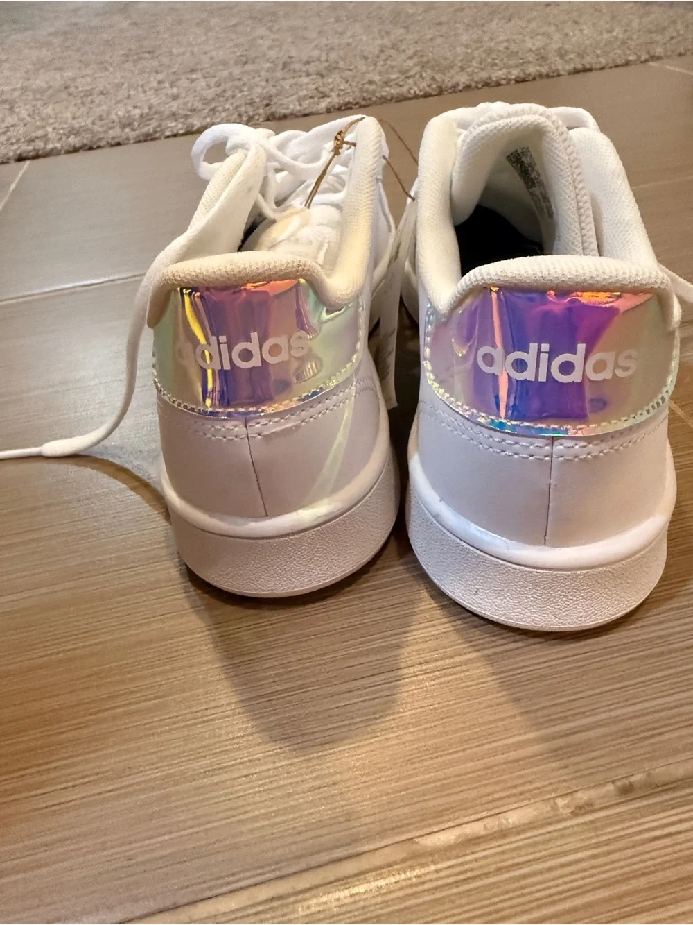 Kids White Sneakers with Iridescent Stripes